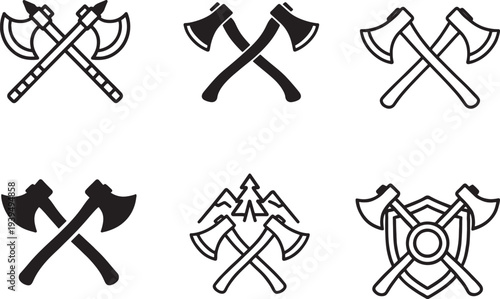  Woodcutter crossed axes collection for forestry tools, timber cutting, and outdoor work