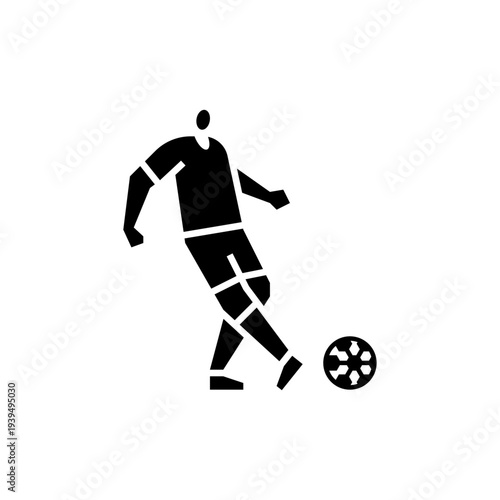 Short pass glyph icon. People play football illustration.