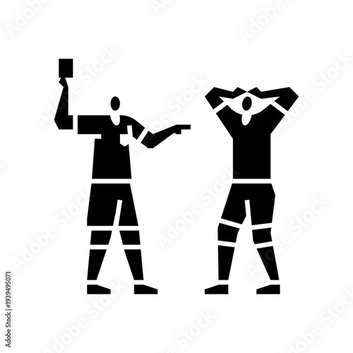 Red Card glyph icon. People play football illustration.