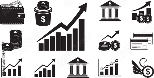 Financial icons and symbols for business and investment growth