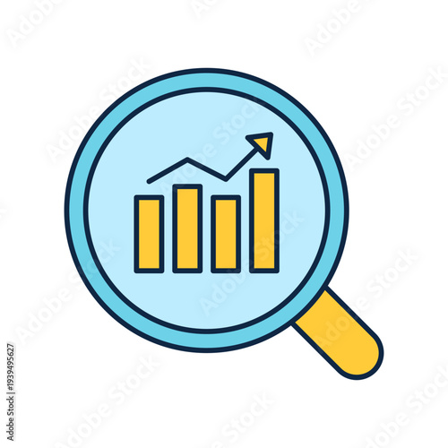 Market Research Data Analysis Icon with Magnifier Chart Business Insight