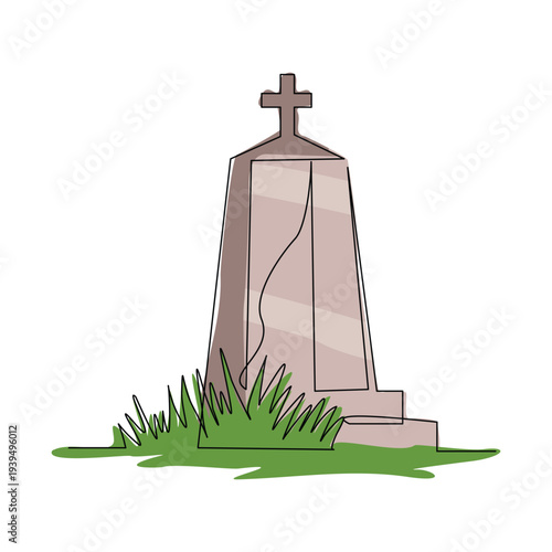 Continuous line sketch drawing of spooky horror scary gravestone grave cemetery memorial halloween concept one single line art editable stroke vector illustration