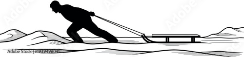 Sports silhouette of a person cross country skiing on snowy terrain