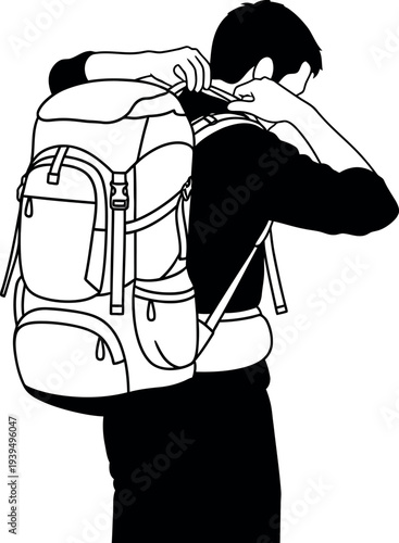 Sports silhouette of a person wearing a backpack