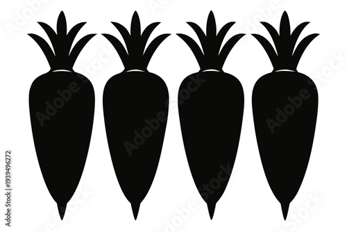Four carrots displayed in a striking silhouette vector