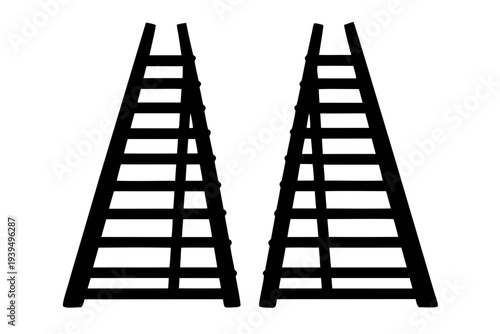 Two ladders depicted in a stark graphic silhouette vector