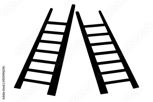 Two ladders depicted in a stark graphic silhouette vector