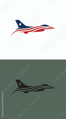 American Fighter Jet Aircraft Star Stripes Vector Icon White Background