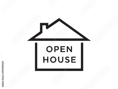 Open house real estate symbol with simple house outline and text