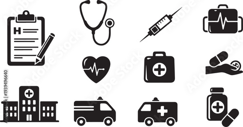 Medical icons and symbols for healthcare and medicine concepts