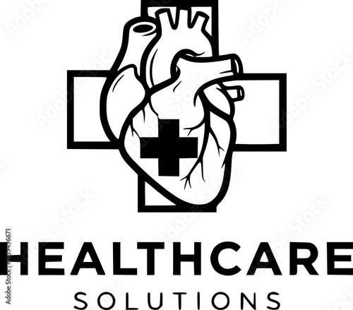 Medical logo illustration featuring heart silhouette vector icon for healthcare design concept.