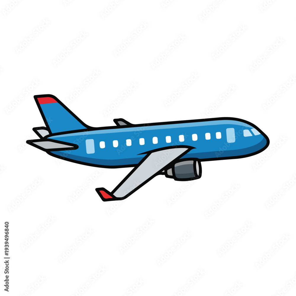 Fototapeta premium Blue Airplane Illustration with Red Accents on White Background