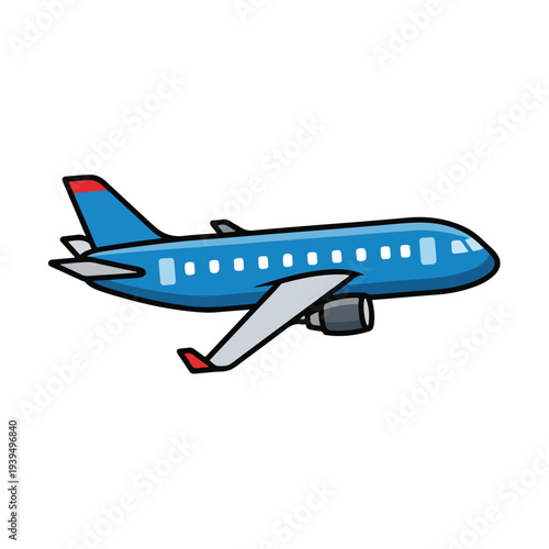 Blue Airplane Illustration with Red Accents on White Background