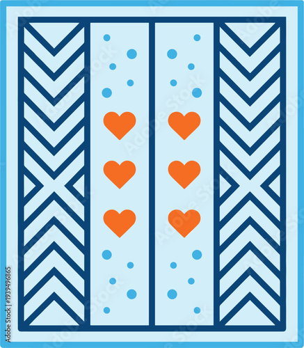 Geometric hearts pattern decorative background with chevron lines and dotted texture for modern romantic vector design