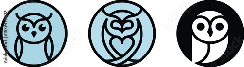 Owl logo collection with modern minimalist line art animal mascot icons for branding identity design vector