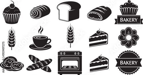 Bakery icons and symbols for food and pastry design