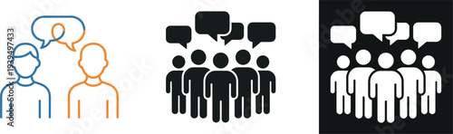 People communication and discussion icons with speech bubbles group conversation teamwork concept modern vector illustration set