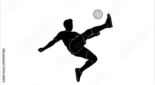 Sports silhouette of a soccer player kicking a ball