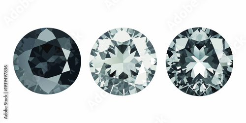 Three round cut diamonds displayed against a plain white background