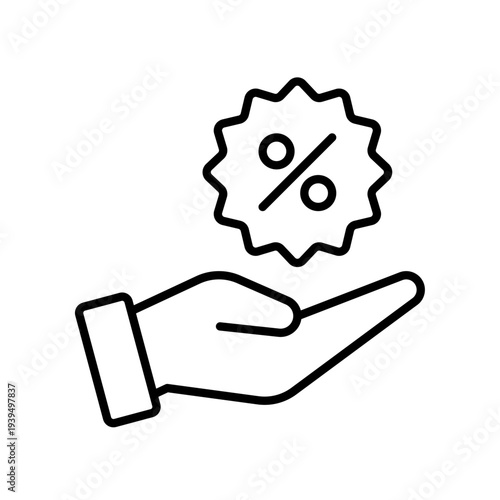 Percentage discount in hand line icon