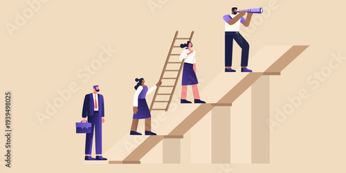 People climbing a staircase representing business growth and future success