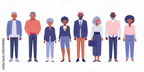 Diverse group of people including seniors standing in a row