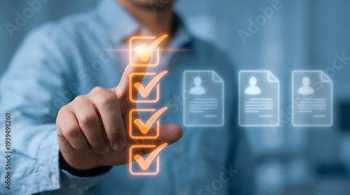 Human Resources Professional Selecting Candidates with Digital Checklist Photo for Recruitment Process
