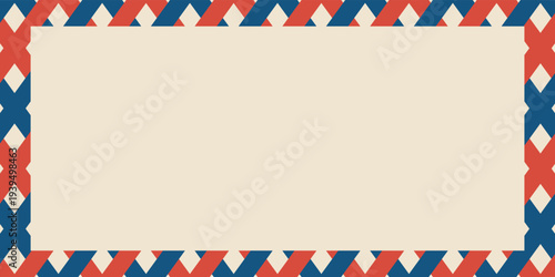 Airmail envelope frame. Commercial envelope. International vintage letter border. Retro air mail postcard with blue and red stripes. Blank correspondence paper template.eps,10