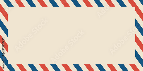 Airmail envelope frame. Commercial envelope. International vintage letter border. Retro air mail postcard with blue and red stripes. Blank correspondence paper template.eps,10