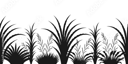 Grass field border isolated on white background. Silhouette garden grass lawn horizontal elements vector illustration. vector icon
