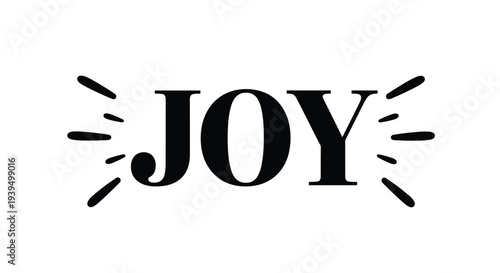 Bold black joy text centered between radiating lines on a white background for positive and uplifting greeting cards and wall art posters.