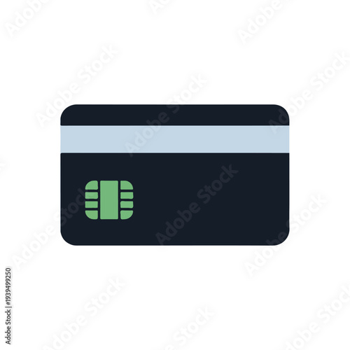 Modern Credit Card Design Dark Blue, Green Chip, White Background