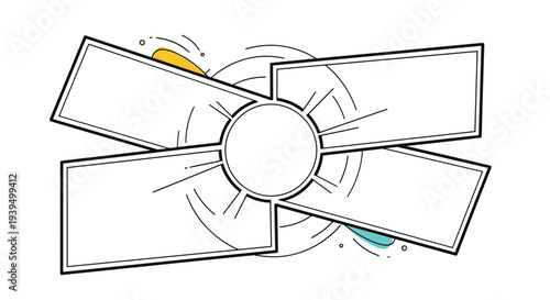 Creative comic book panel layout with four empty rectangular boxes arranged around a central circle for storytelling and narrative.