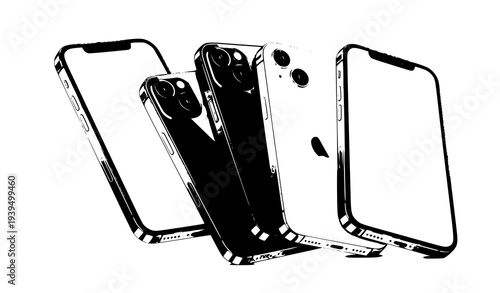 3D vector illustration of iPhone 13 Pro all colors front and back with blank screen for UI UX app web design mockup