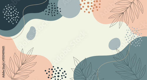 Abstract background featuring organic shapes and leaf outlines in muted colors offers a modern and aesthetic design for social media and web banners.