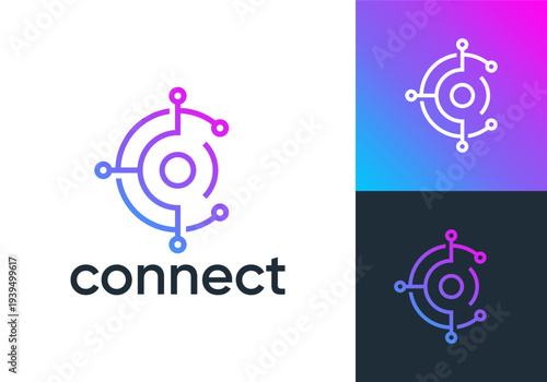 letter C connect logo. network signal technology connectivity symbol icon design