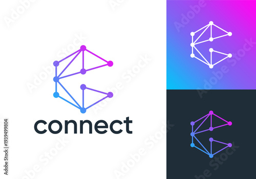 circle letter C global connect logo. network signal technology connectivity symbol icon vector design