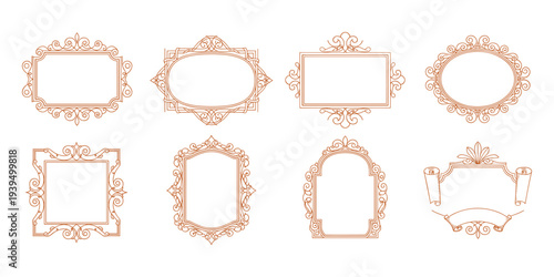 Ornate vintage frames vector collection in copper color for greeting cards