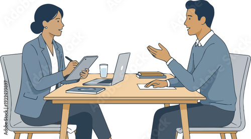 Corporate HR Manager Conducting Professional Job Interview With Candidate Across Desk Discussing Resume Qualification Recruitment And Hiring Employee Background Isolated