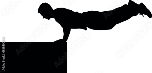 Sports silhouette of a person in a plank position on a cliff