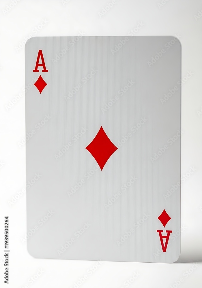 Fototapeta premium A lone Ace of Diamonds playing card with clean rounded corners and bold red icons over a white backdrop.