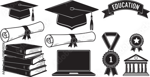 Music equipment and instruments in black and white illustration