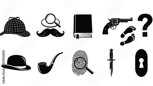 detective icons set flat design vector illustration - Flat Design Icon. line icon set - Icon vector - Blue icon vector. Clipart. Icon collection - Line and glyph solid icon and logo template