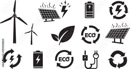 Eco friendly energy icons for sustainable living and environment