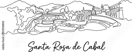 Santa Rosa de Cabal Colombia hot springs skyline one line drawing vector illustration