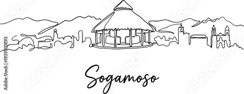 Sogamoso Colombia city skyline with mountains and landmarks continuous line art vector