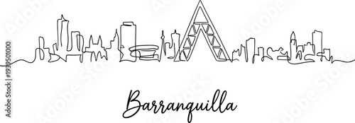 Barranquilla Colombia city skyline with Ventana al Mundo continuous line art illustration