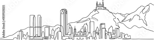 Bogota Colombia skyline panorama with Monserrate church continuous line drawing vector illustration