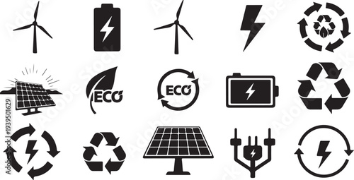 Eco Friendly Energy Icons for Sustainable Living Concepts