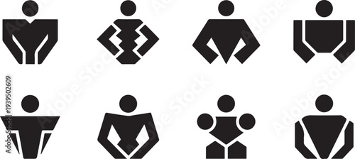 Abstract geometric shapes and icons. Brutal modern contemporary figure silhouette icon set